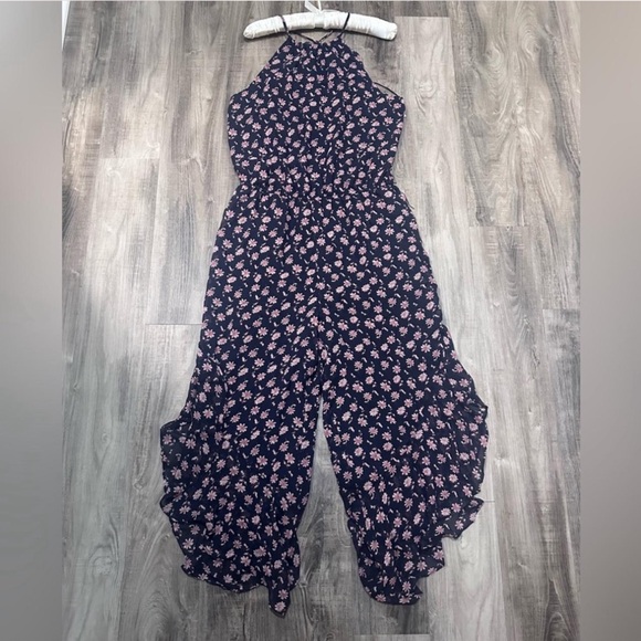 Joie Black and Pink Floral Jumpsuit L - Picture 5 of 8